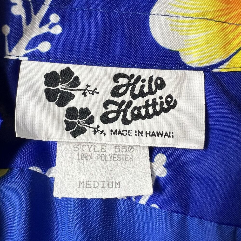 Hilo Hattie Vintage Hawaiian Shirt Blue Yellow Floral Men’s M - Picture 5 of 8